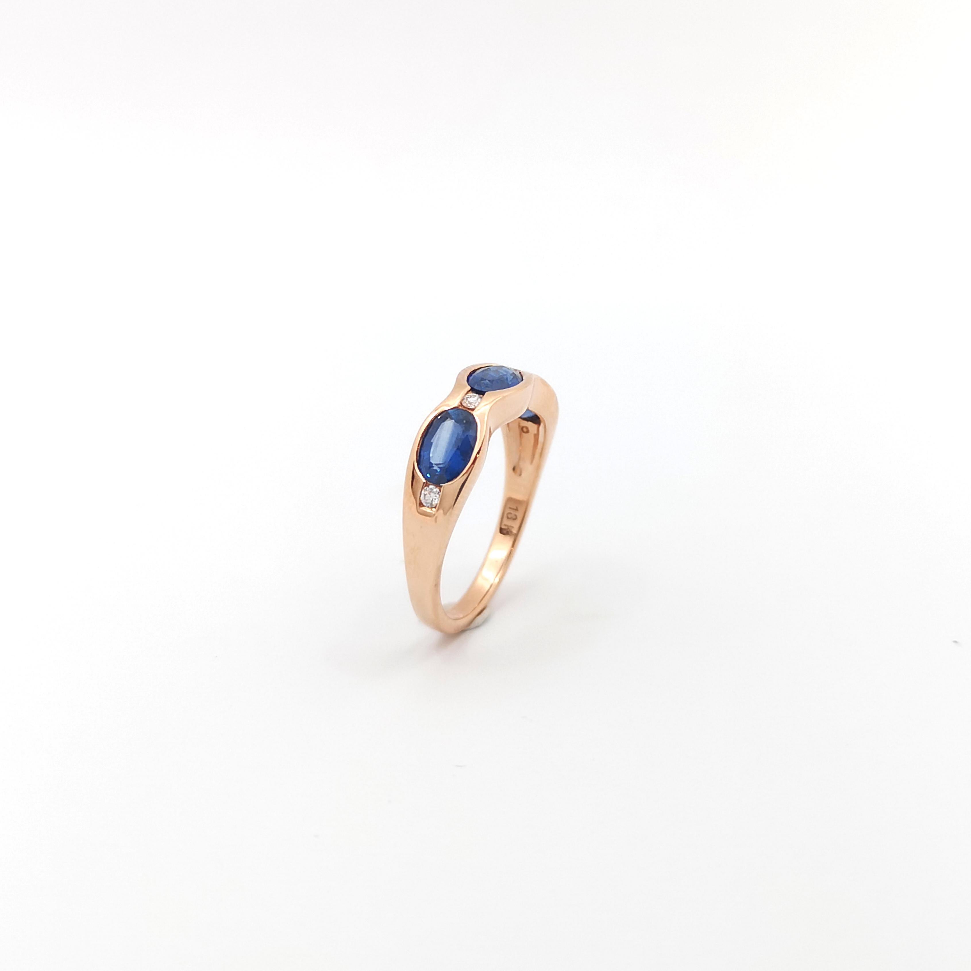 Blue Sapphire with Diamond Ring set in 18K Rose Gold Settings For Sale 7