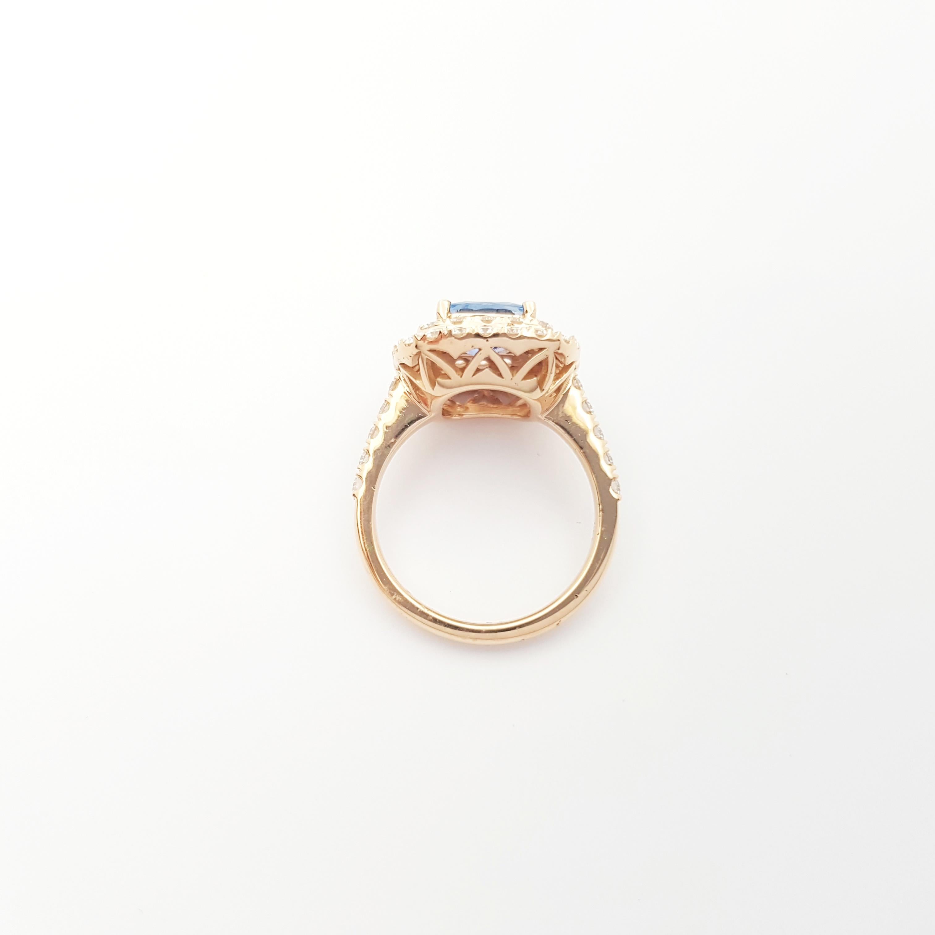 Anello con zaffiro blu e diamante con montatura in oro rosa 18 carati in vendita 7