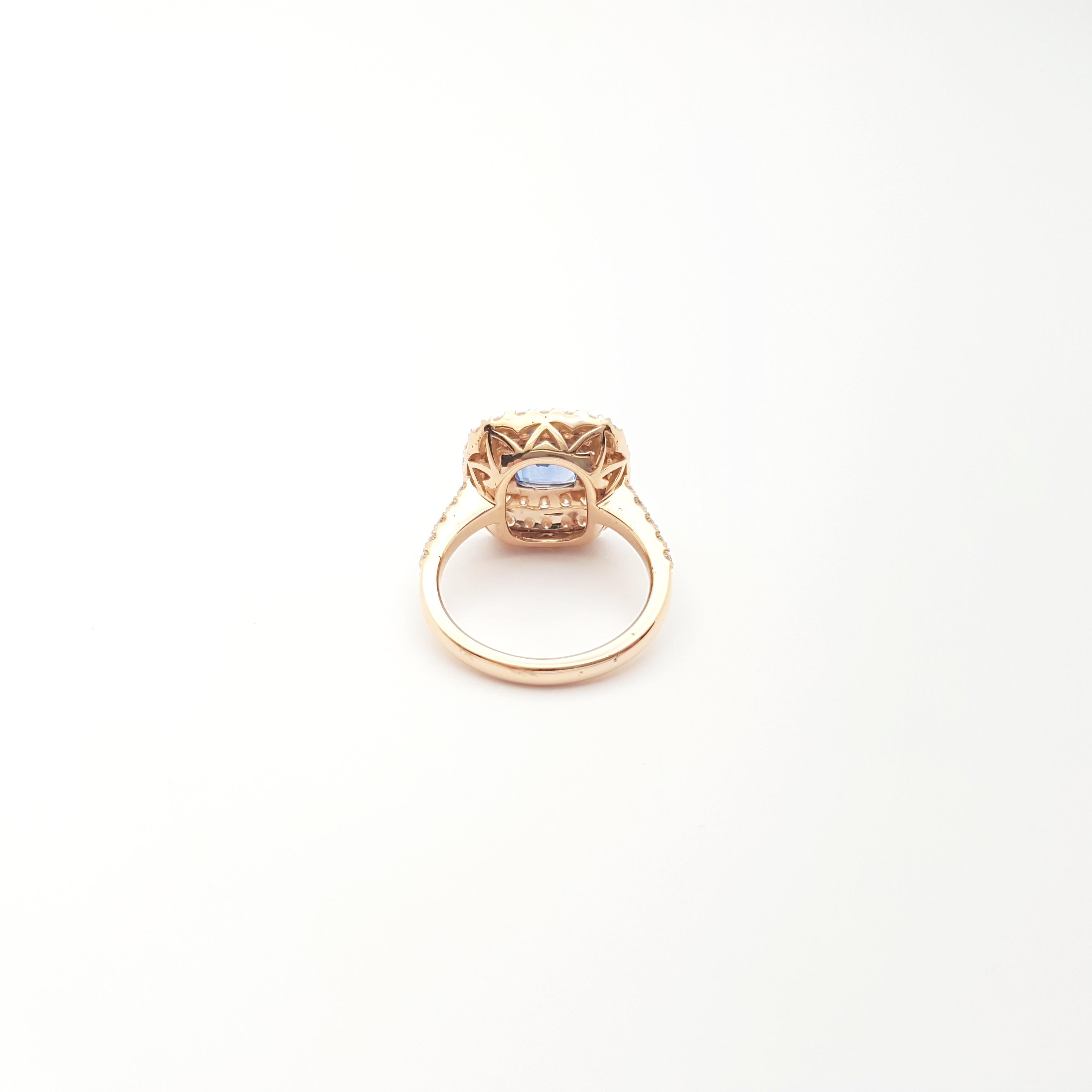 Anello con zaffiro blu e diamante con montatura in oro rosa 18 carati in vendita 8