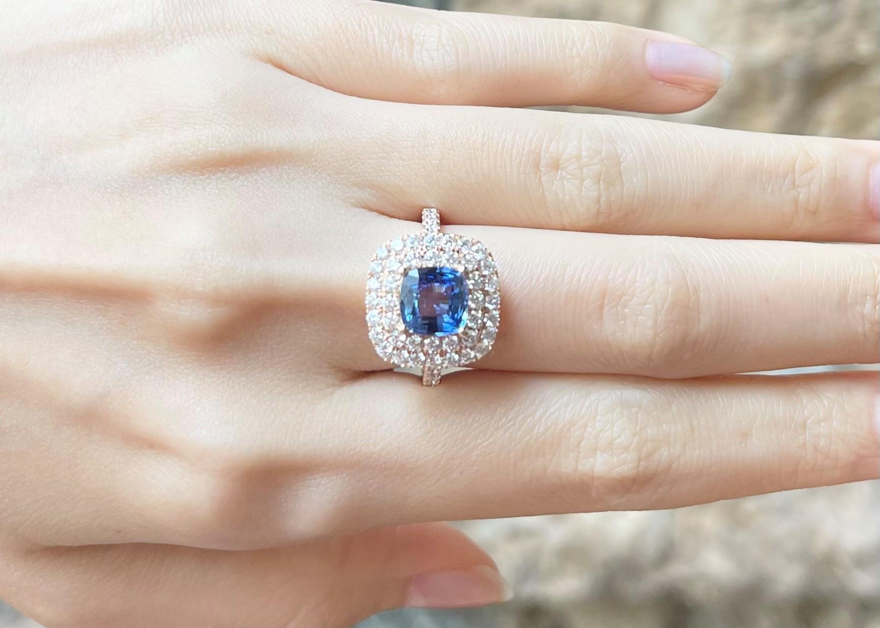 Anello con zaffiro blu e diamante con montatura in oro rosa 18 carati in vendita 1