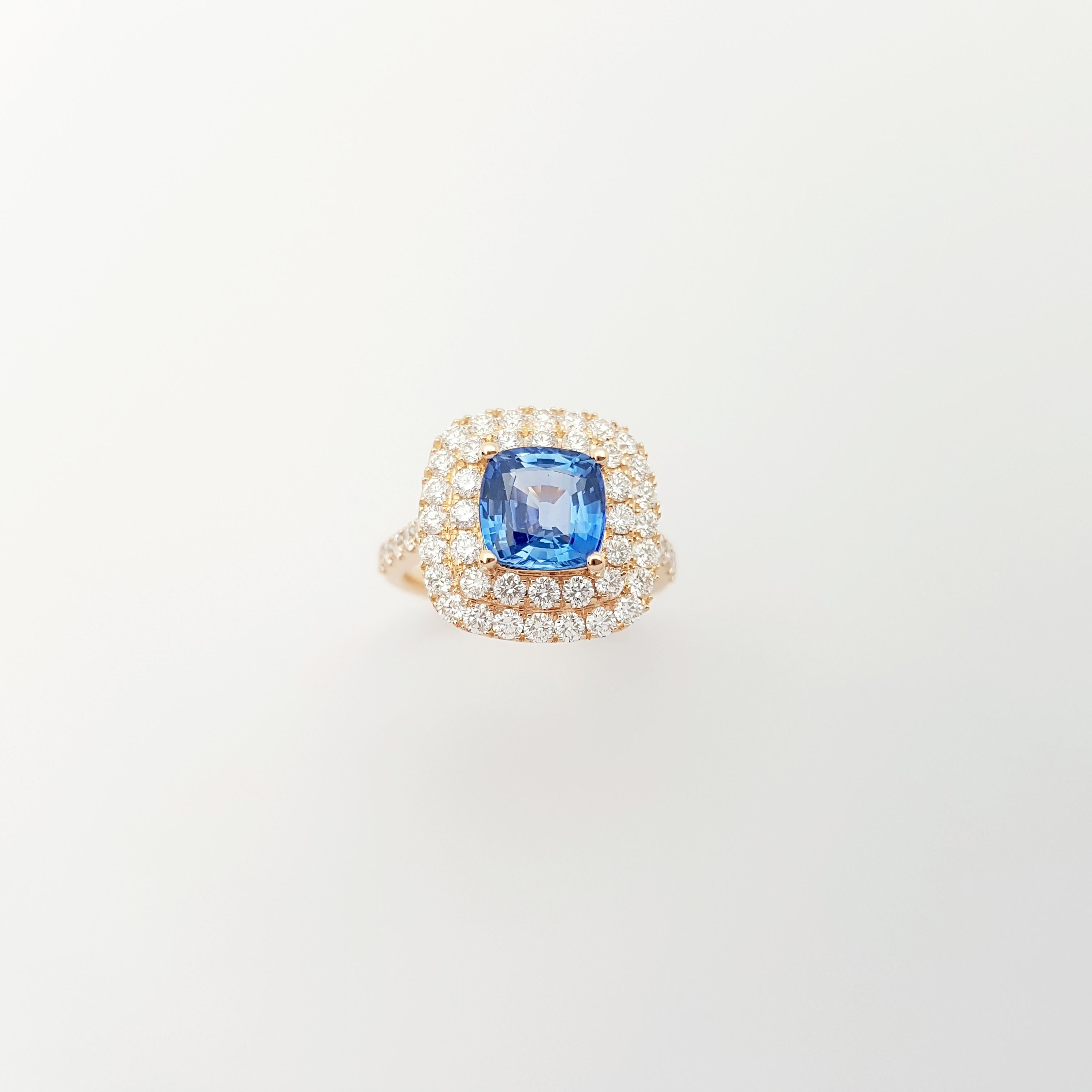 Anello con zaffiro blu e diamante con montatura in oro rosa 18 carati in vendita 2