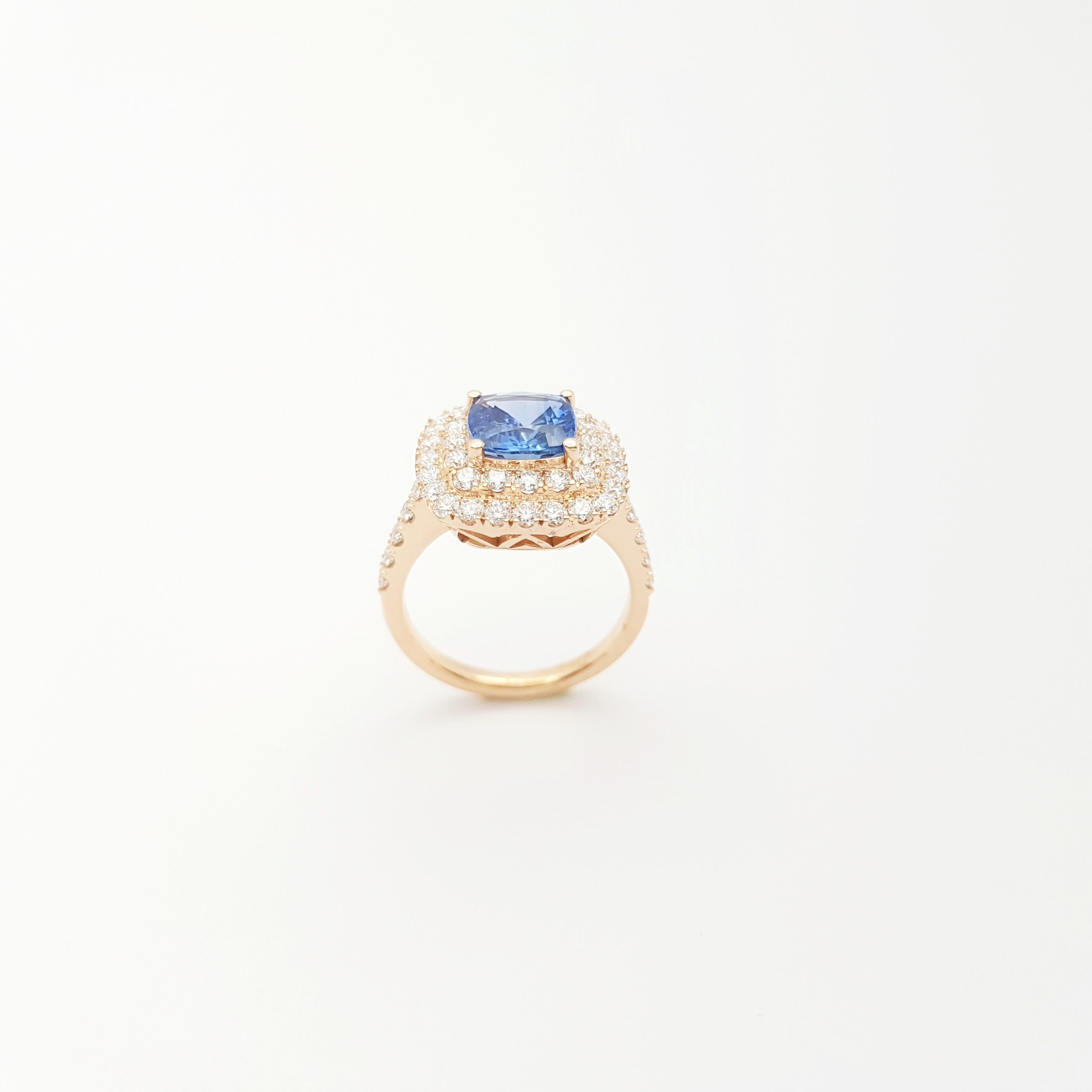 Anello con zaffiro blu e diamante con montatura in oro rosa 18 carati in vendita 3