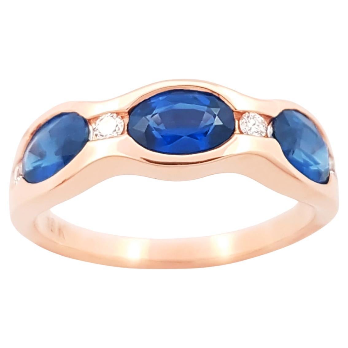 Blue Sapphire with Diamond Ring set in 18K Rose Gold Settings For Sale