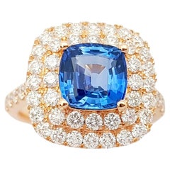 Blauer Saphir mit Diamantring aus 18 Karat Roségold in Fassungen