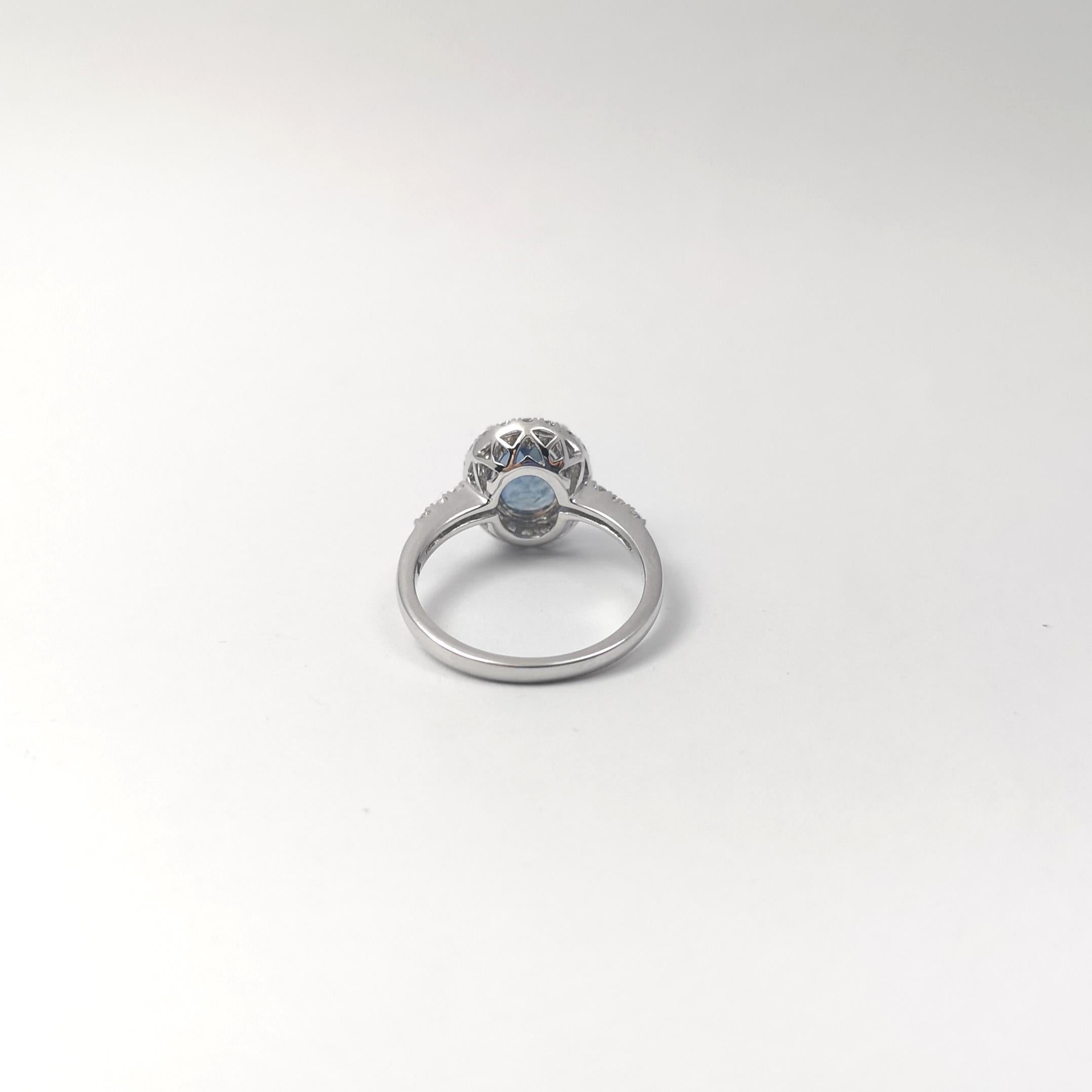 Blue Sapphire with Diamond Ring set in 18K White Gold Settings For Sale 4