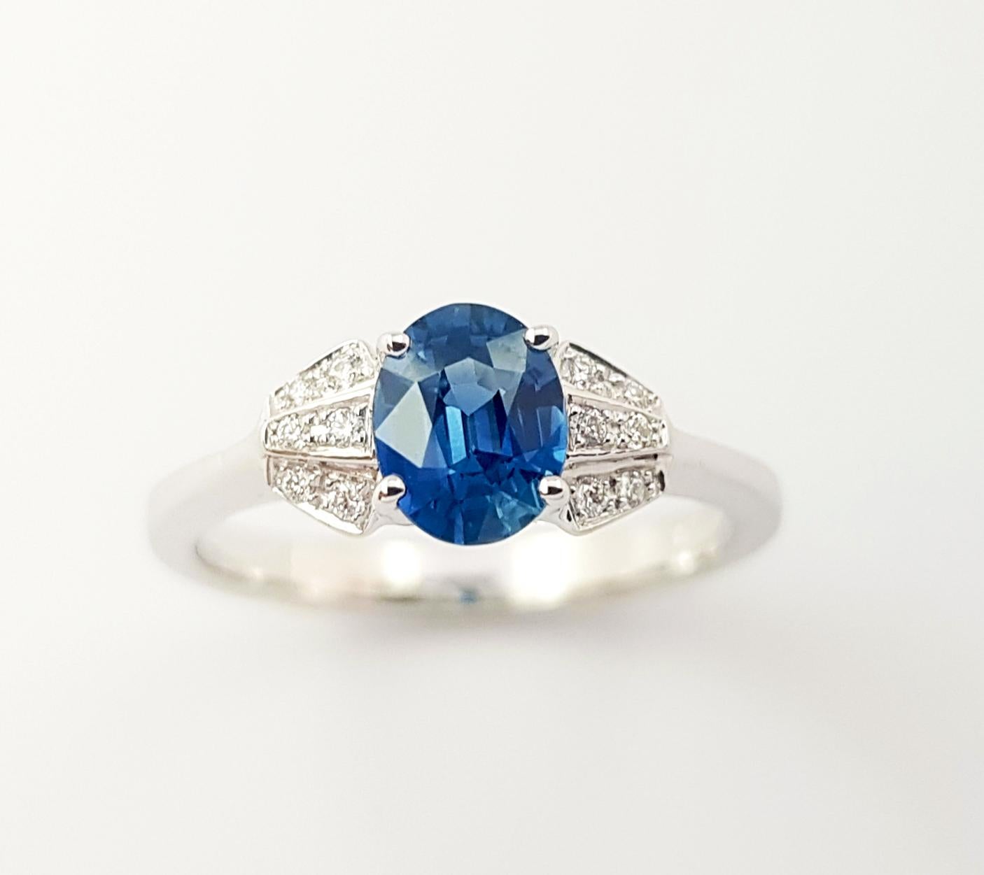 Blue Sapphire with Diamond Ring set in 18K White Gold Settings For Sale 5