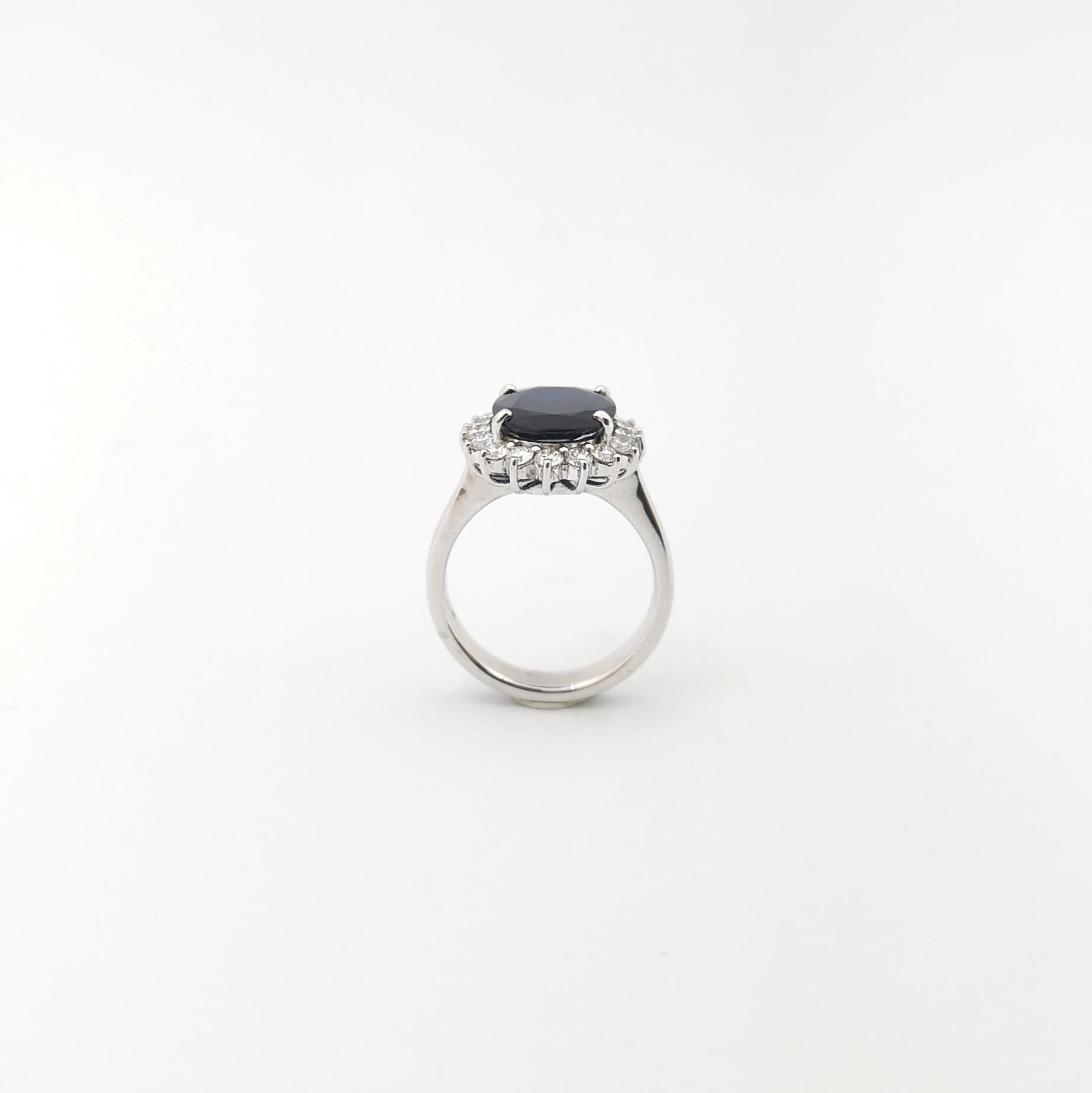 Blue Sapphire with Diamond Ring set in 18K White Gold Settings For Sale 5