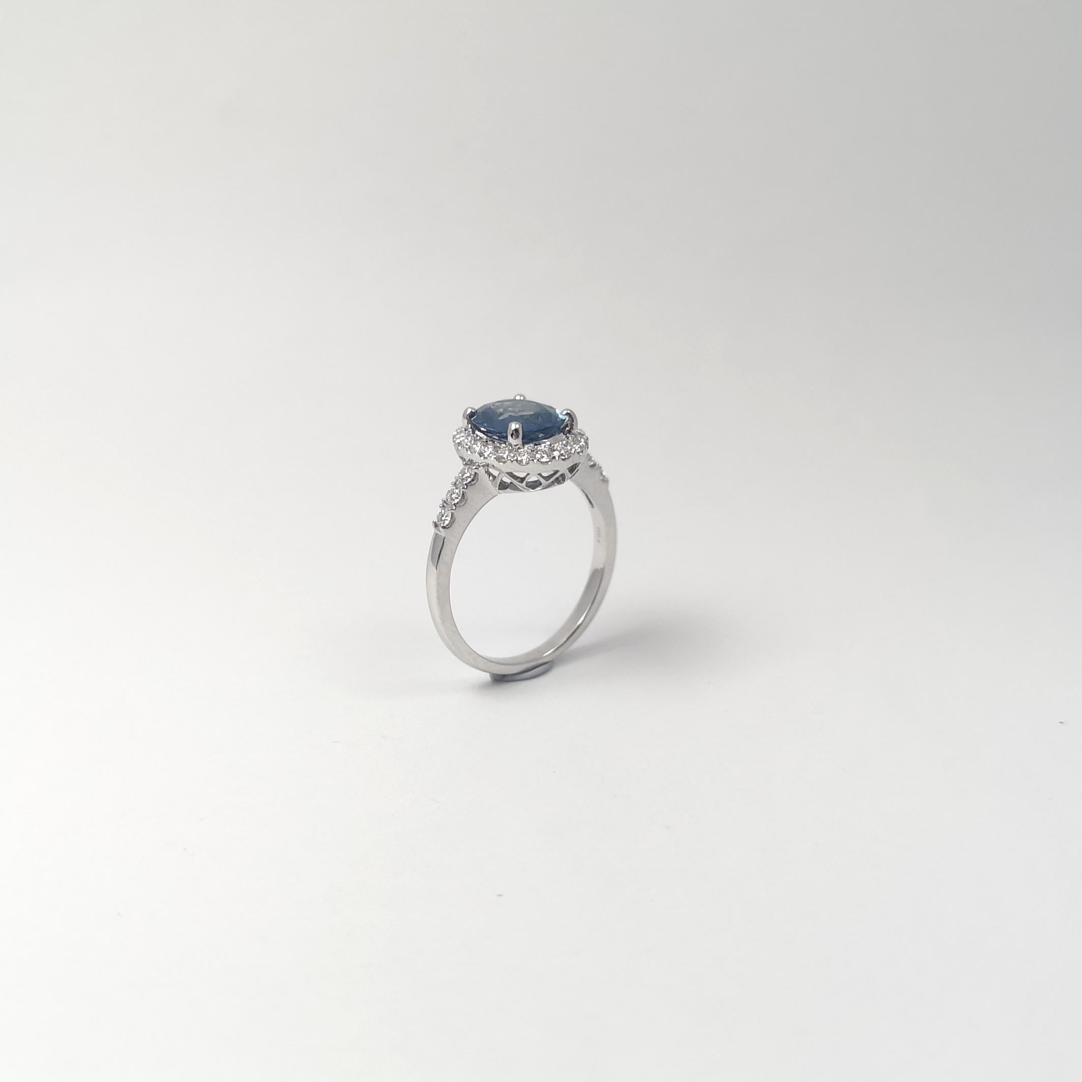 Blue Sapphire with Diamond Ring set in 18K White Gold Settings For Sale 5