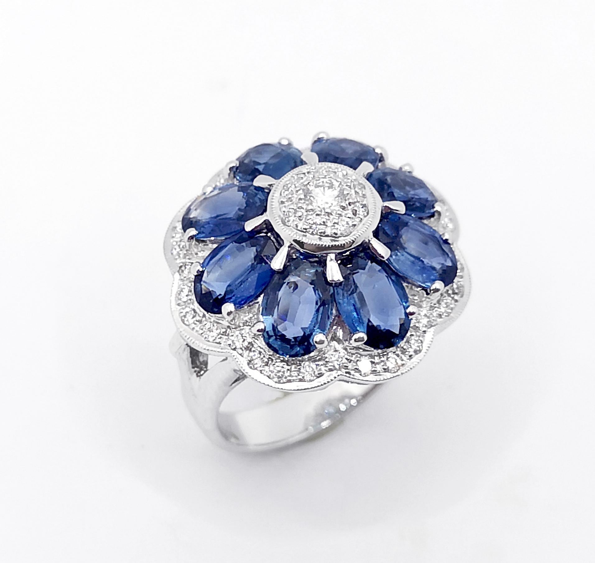 Blauer Saphir mit Diamantring in 18 Karat Weißgold gefasst im Angebot 6