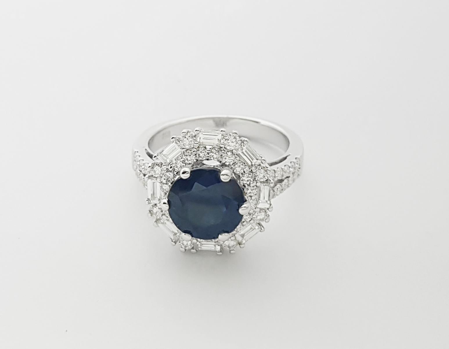 Blauer Saphir mit Diamantring in 18 Karat Weißgold gefasst im Angebot 6