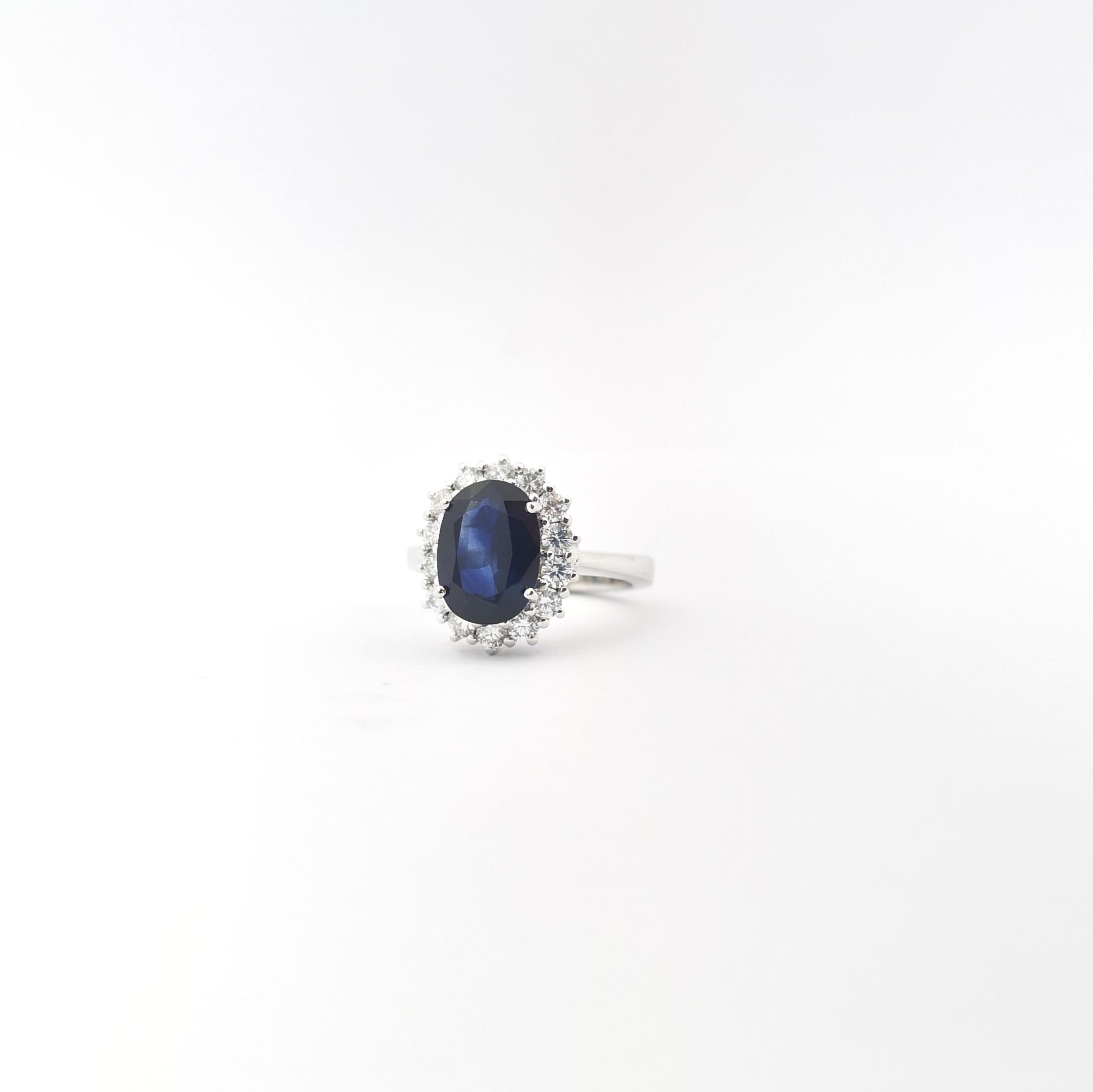 Blue Sapphire with Diamond Ring set in 18K White Gold Settings For Sale 7