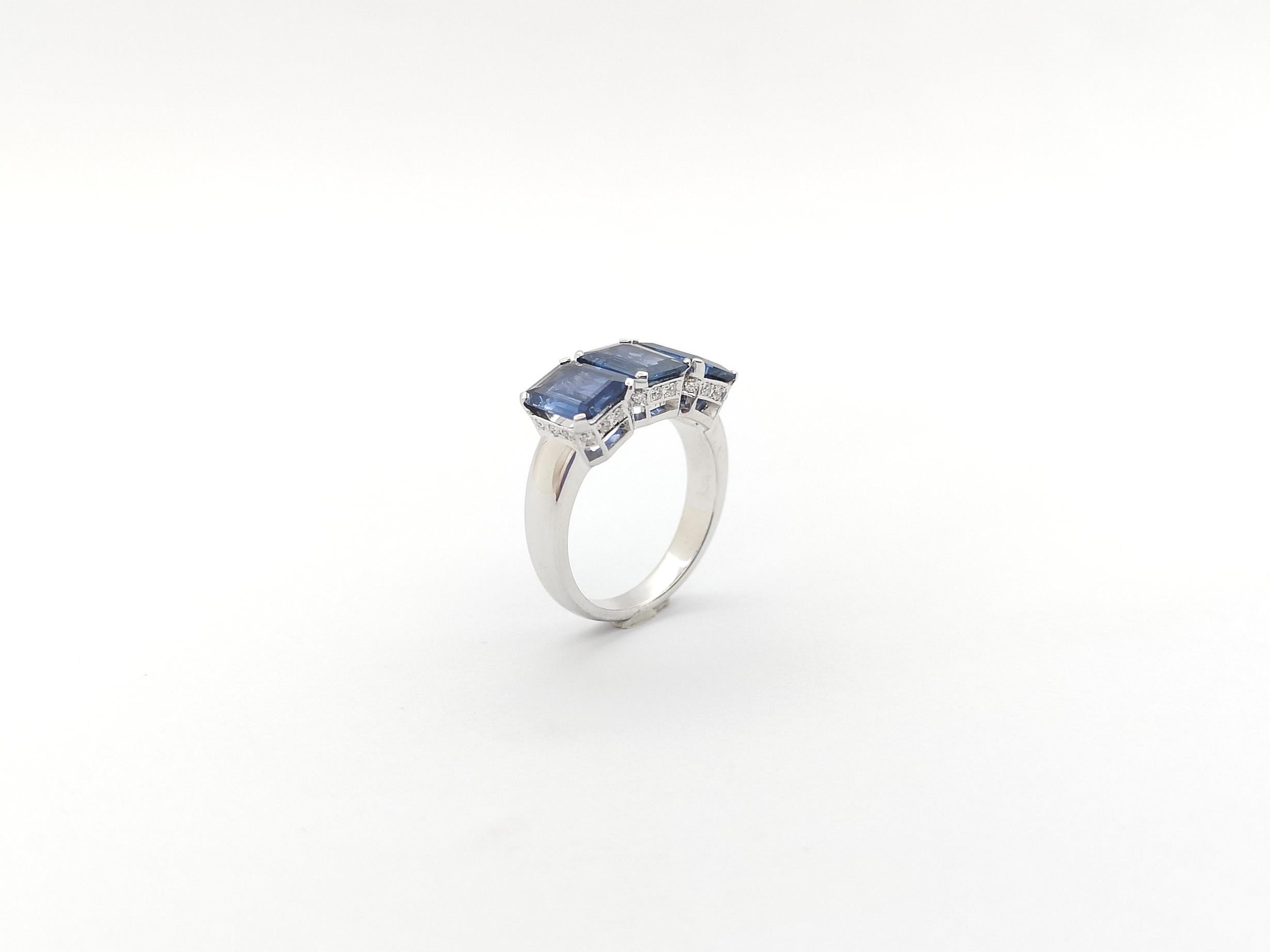 Blue Sapphire with Diamond Ring set in 18K White Gold Settings For Sale 11