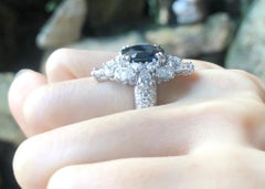 Blue Sapphire with Diamond Ring set in 18K White Gold Settings