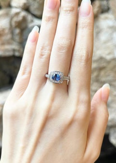 Blue Sapphire with Diamond Ring set in 18K White Gold Settings