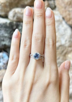 Blue Sapphire with Diamond Ring set in 18K White Gold Settings