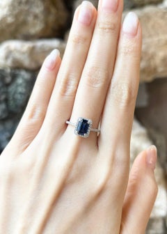 Blue Sapphire with Diamond Ring set in 18K White Gold Settings