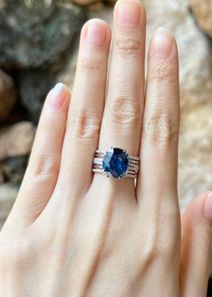 Blue Sapphire with Diamond Ring set in 18K White Gold Settings