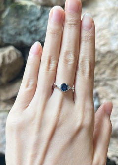 Blue Sapphire with Diamond Ring set in 18K White Gold Settings