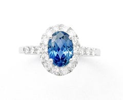 Blue Sapphire with Diamond Ring set in 18K White Gold Settings