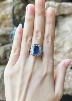 Blue Sapphire with Diamond Ring set in 18K White Gold Settings