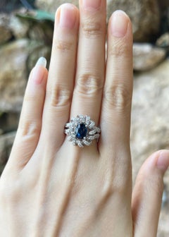 Blue Sapphire with Diamond Ring set in 18K White Gold Settings