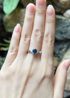 Blue Sapphire with Diamond Ring set in 18K White Gold Settings