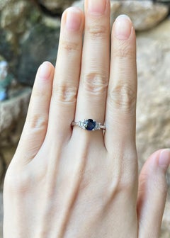 Blue Sapphire with Diamond Ring set in 18K White Gold Settings