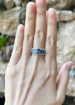 Blue Sapphire with Diamond Ring set in 18K White Gold Settings