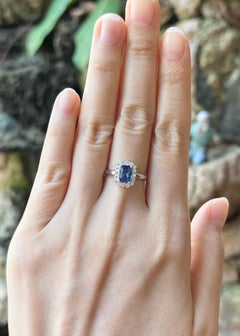 Blue Sapphire with Diamond Ring set in 18K White Gold Settings