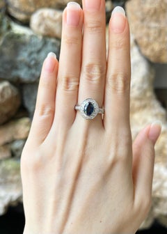 Blue Sapphire with Diamond Ring set in 18K White Gold Settings