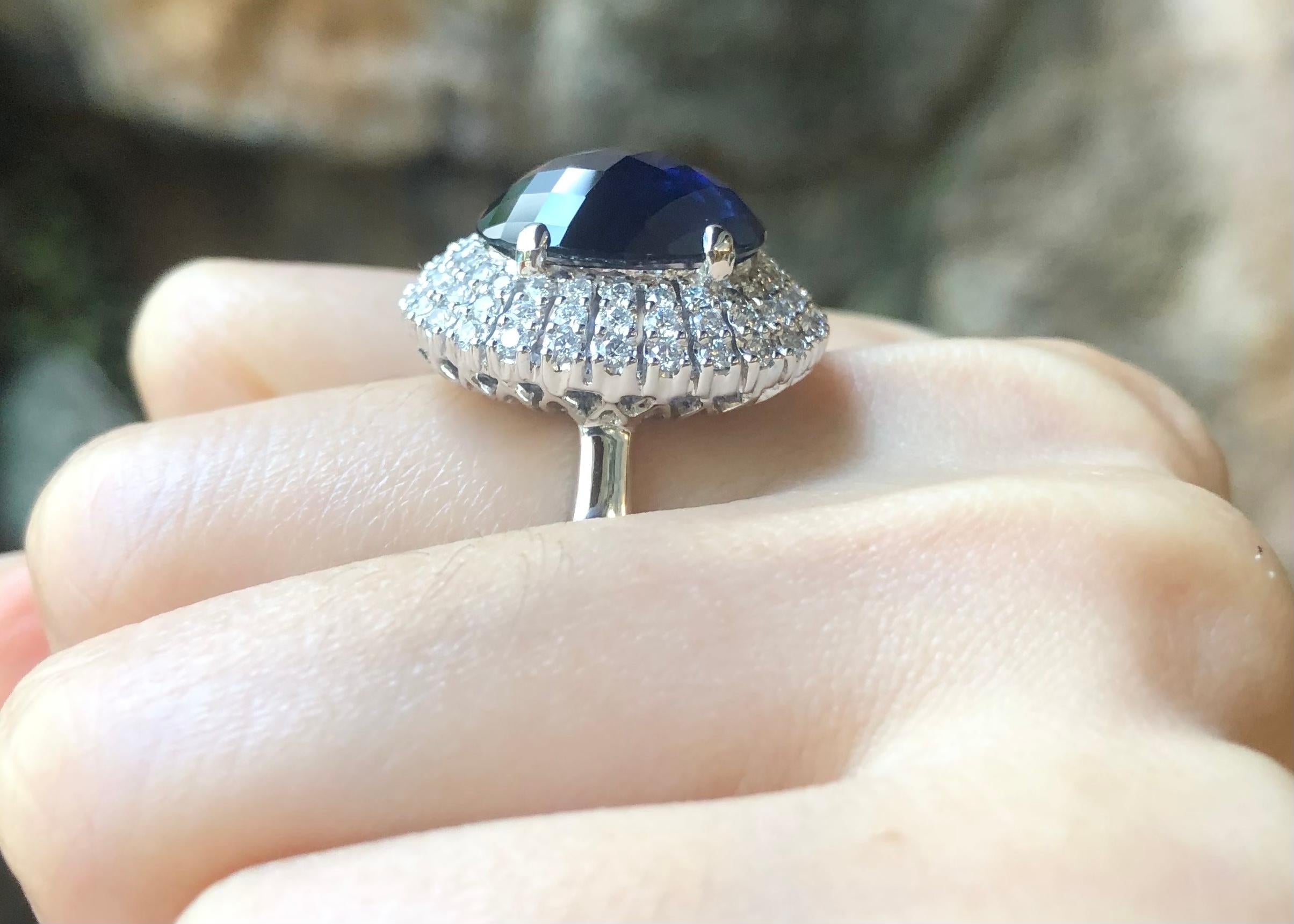 Mixed Cut Blue Sapphire with Diamond Ring set in 18K White Gold Settings For Sale