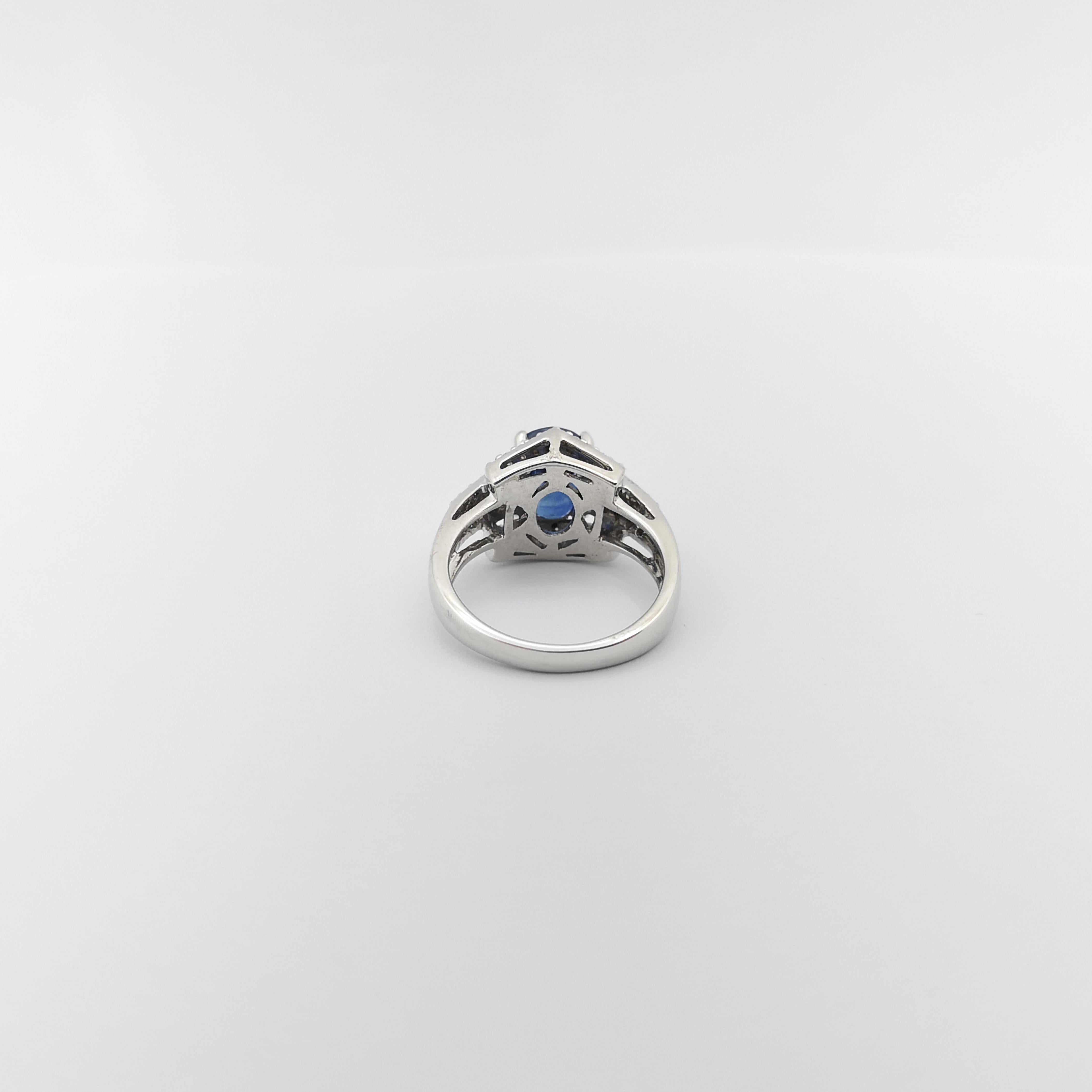 Blue Sapphire with Diamond Ring set in 18K White Gold Settings For Sale 1