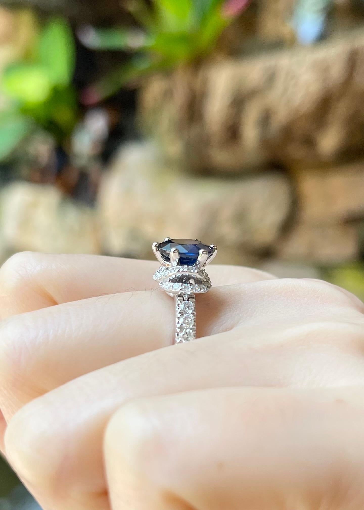 Blauer Saphir mit Diamantring in 18 Karat Weißgold gefasst im Angebot 1