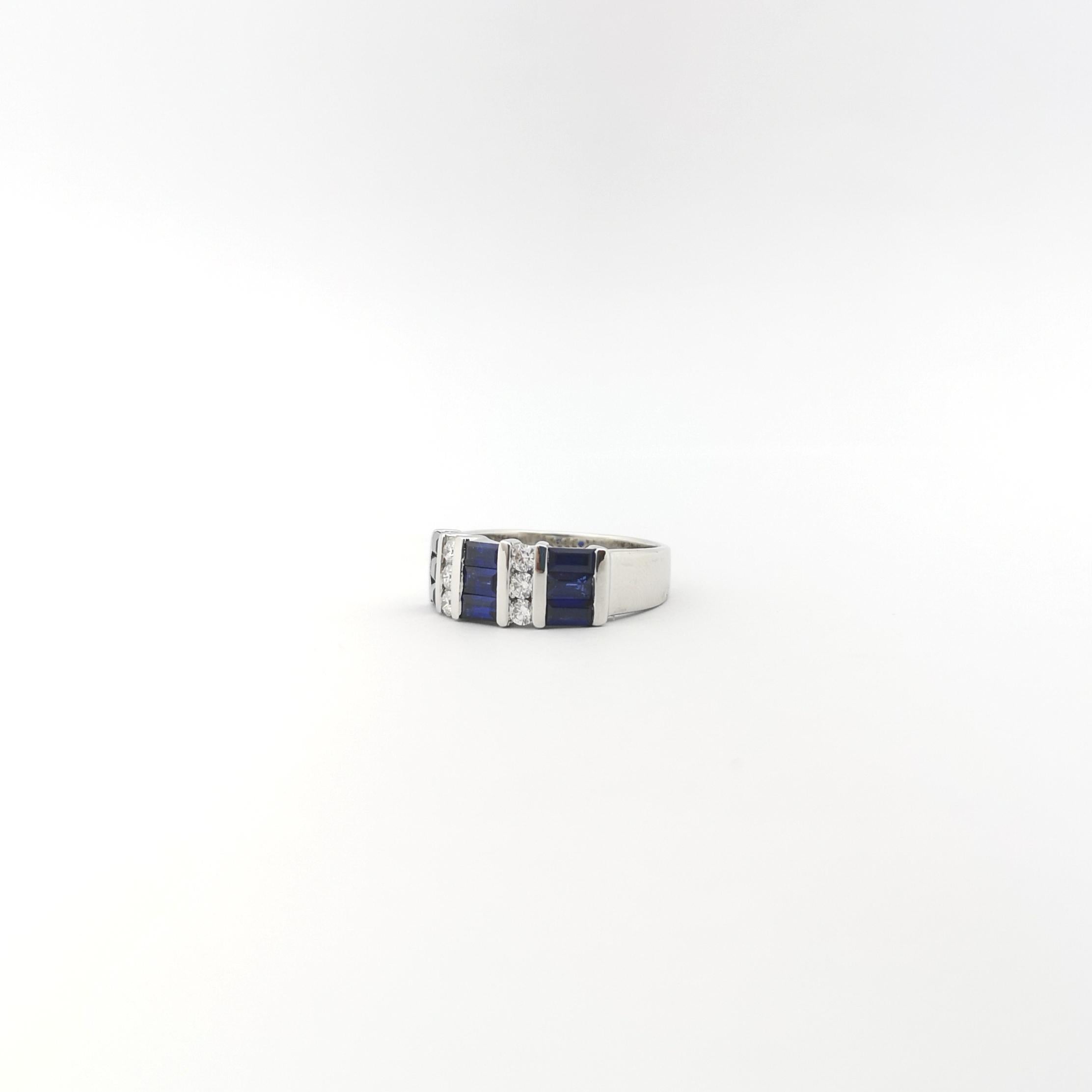 Blue Sapphire with Diamond Ring set in 18K White Gold Settings For Sale 2