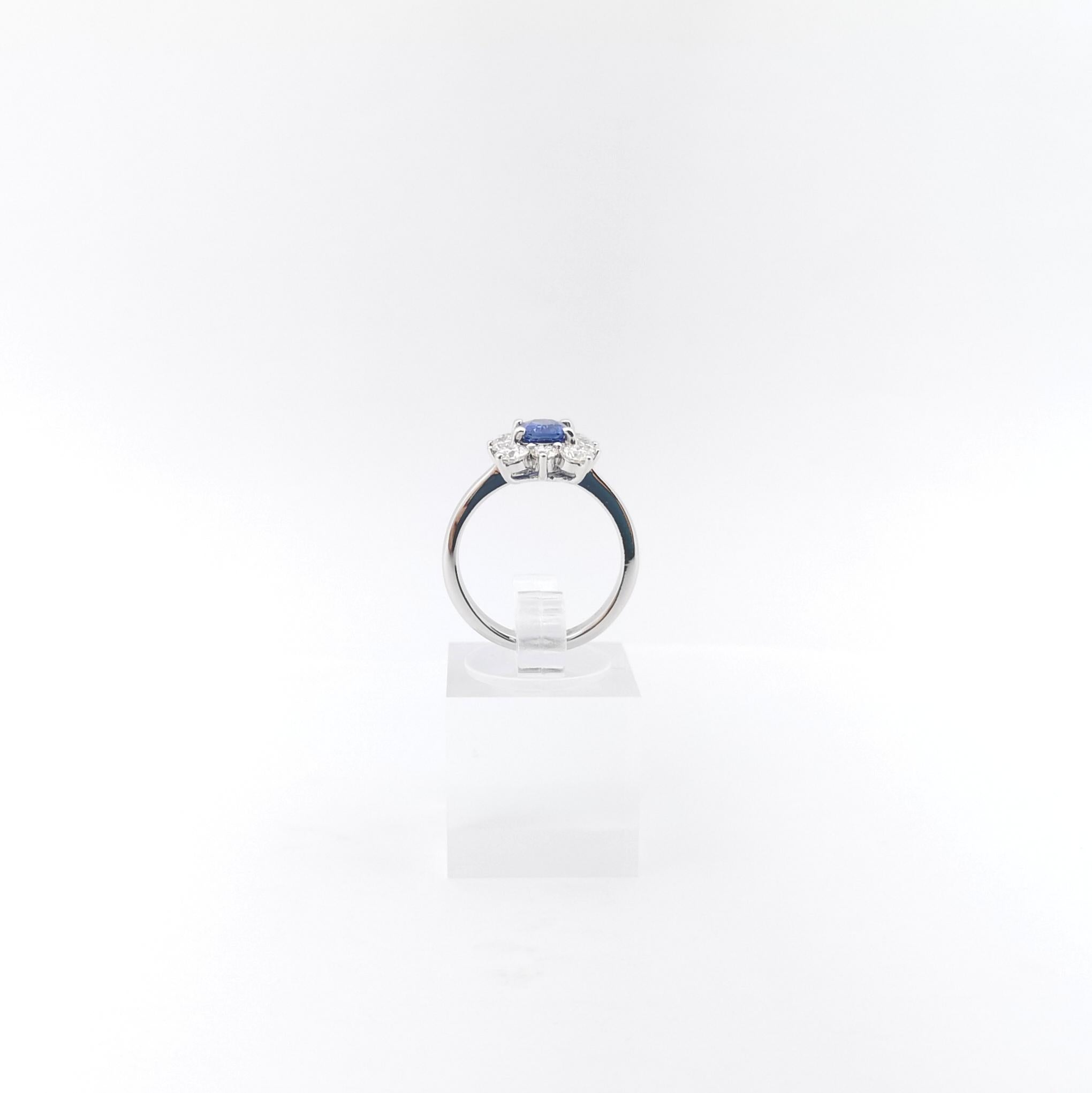 Blue Sapphire with Diamond Ring set in 18K White Gold Settings For Sale 3