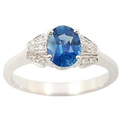 Blue Sapphire with Diamond Ring set in 18K White Gold Settings
