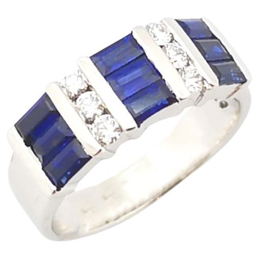 Blue Sapphire with Diamond Ring set in 18K White Gold Settings For Sale