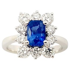 Blue Sapphire with Diamond Ring set in 18K White Gold Settings