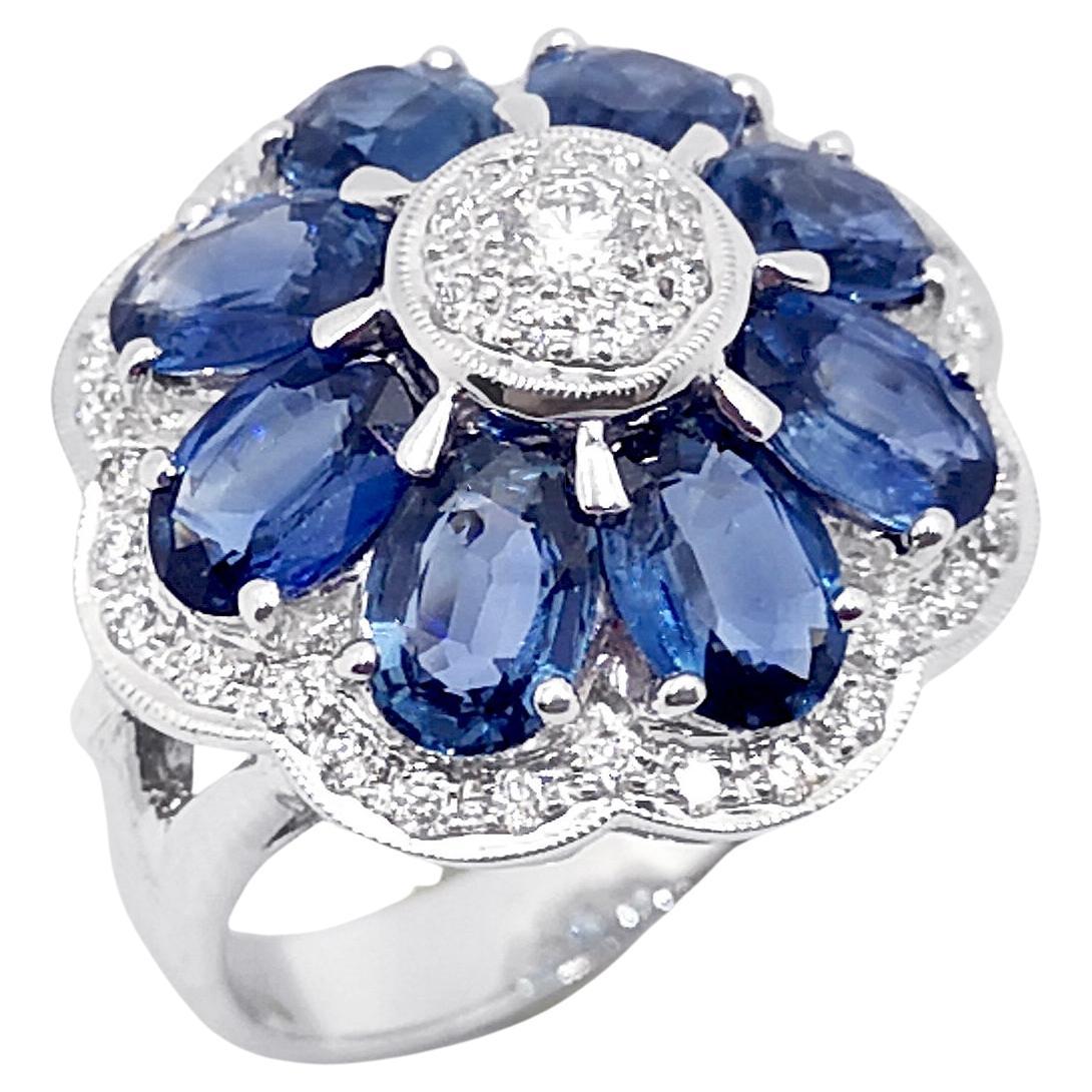 Blue Sapphire with Diamond Ring set in 18K White Gold Settings