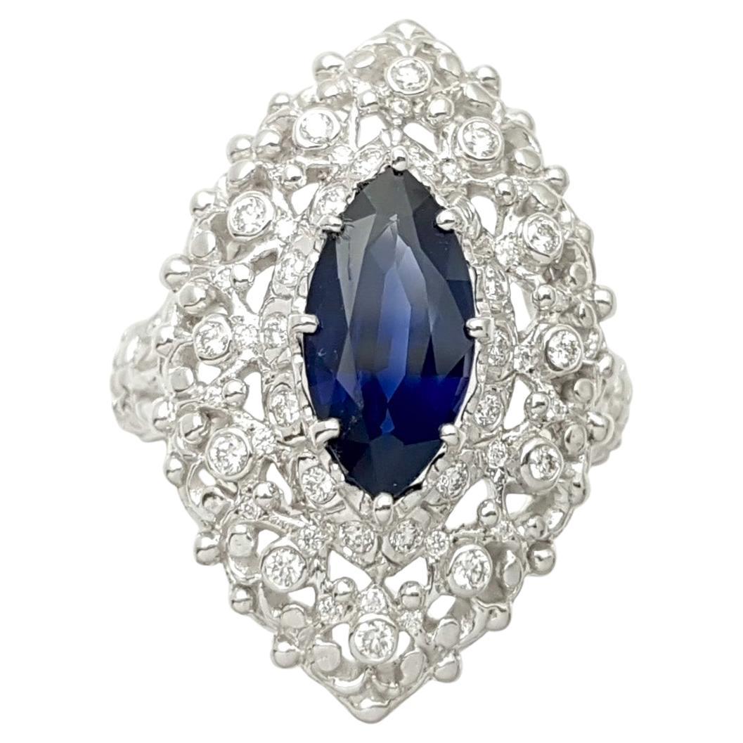 Blue Sapphire with Diamond Ring set in 18K White Gold Settings