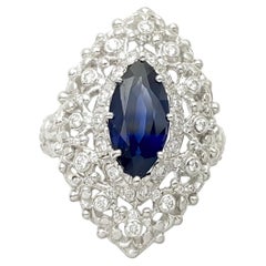 Blue Sapphire with Diamond Ring set in 18K White Gold Settings