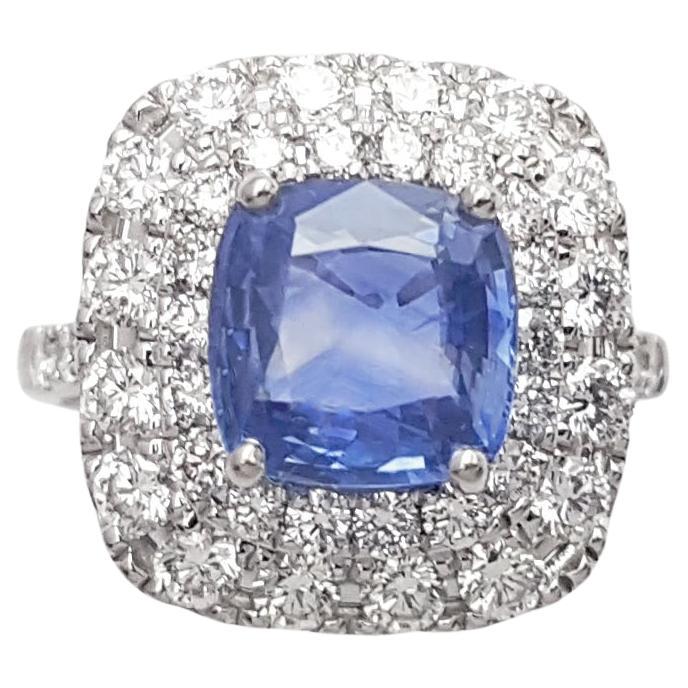 Blue Sapphire with Diamond Ring set in 18K White Gold Settings