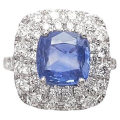 Blue Sapphire with Diamond Ring set in 18K White Gold Settings
