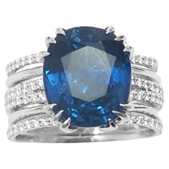 Blue Sapphire with Diamond Ring set in 18K White Gold Settings