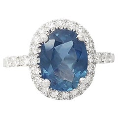 Blue Sapphire with Diamond Ring set in 18K White Gold Settings