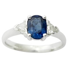 Blue Sapphire with Diamond Ring set in 18K White Gold Settings
