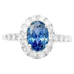 Blue Sapphire with Diamond Ring set in 18K White Gold Settings
