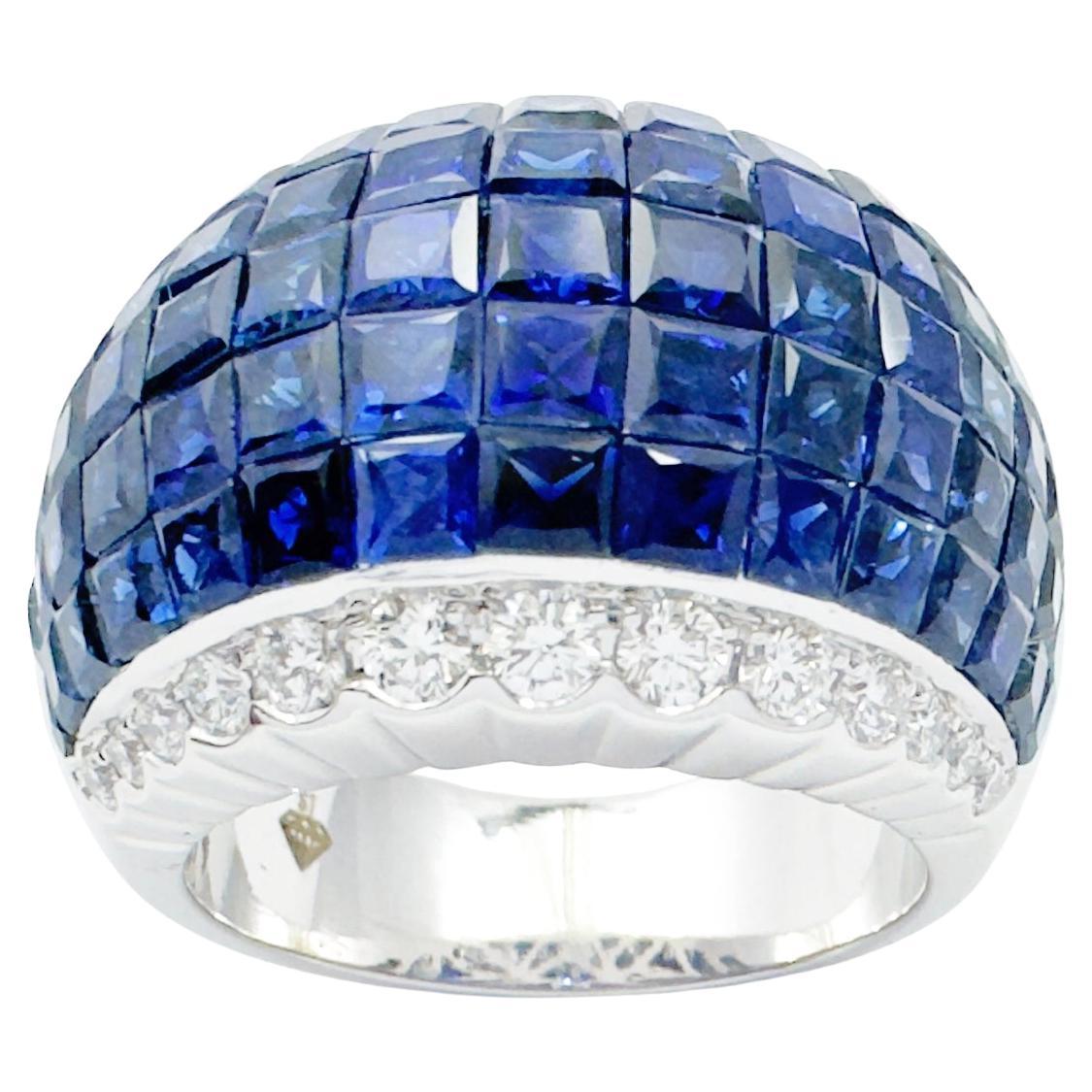 Blue Sapphire with Diamond Ring set in 18K White Gold Settings