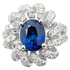Blue Sapphire with Diamond Ring set in 18K White Gold Settings