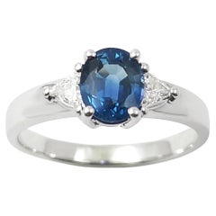 Blue Sapphire with Diamond Ring set in 18K White Gold Settings